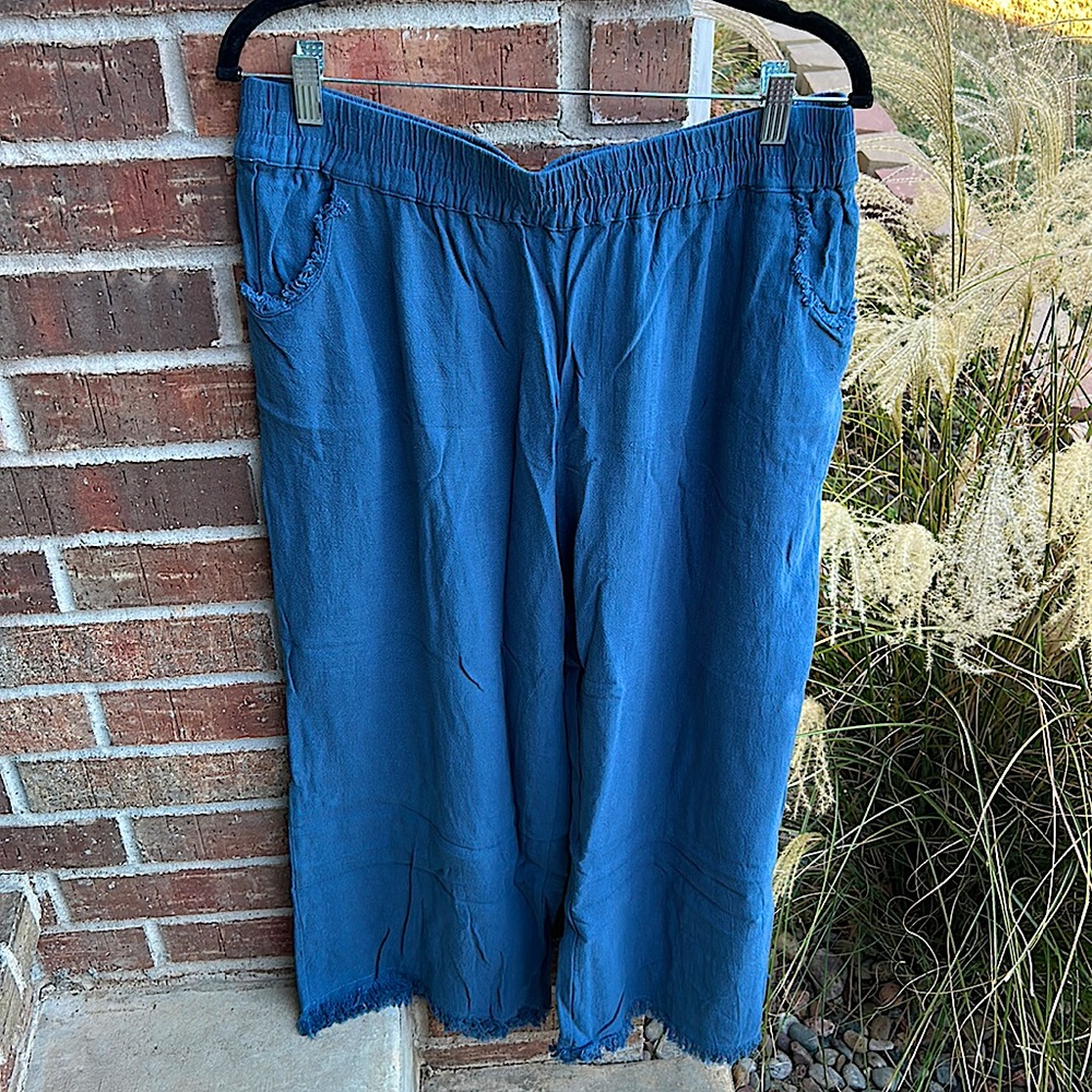 NEUTRAL GROUND Women’s XL Linen/Cotton Blend Blue Wide Leg Pants